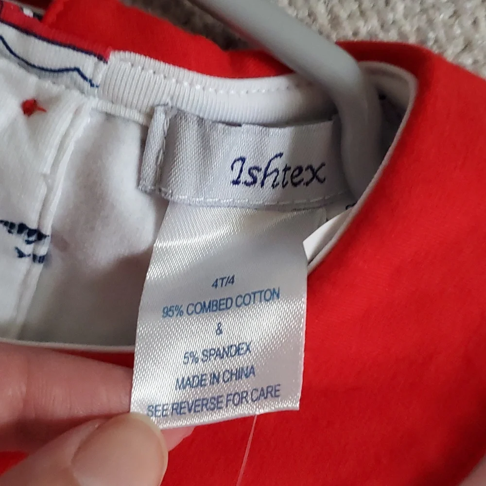 NWT Ishtex Girls Coastal Nautical Boat Matching Set Outfit Red White Blue Sz4/4T